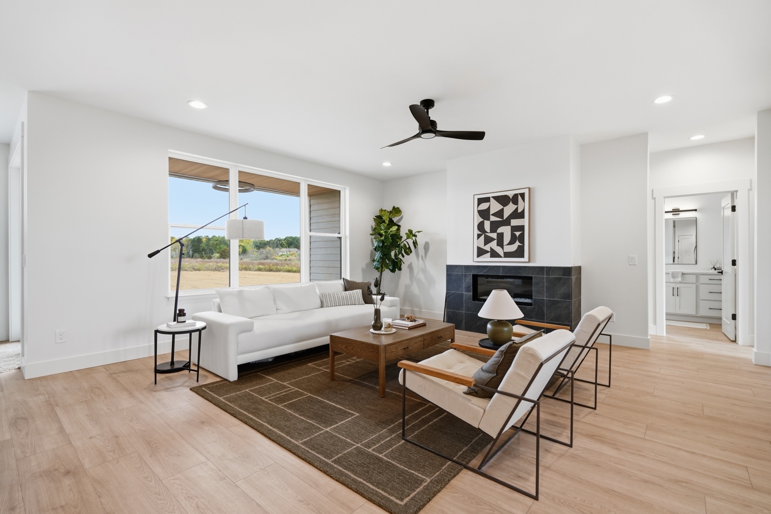 Living room and fireplace at 890 Pierce Road